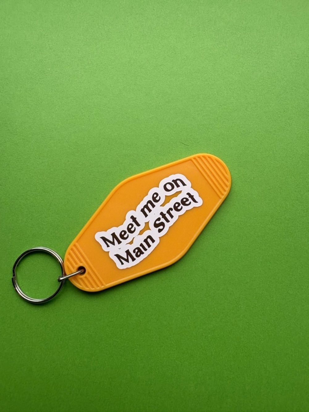 Hand made Yellow Retro Motel Keychain - 'Meet me on Main Street'